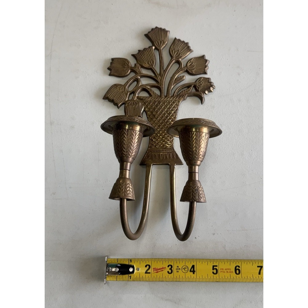Mid Century Modern Solid Brass Tulip Flower Double Wall MCM Candle Holder GTubH9